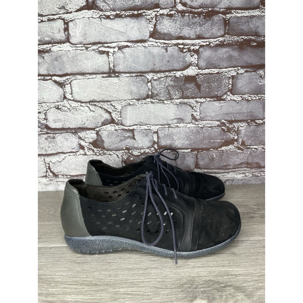 NAOT Lalo Black Suede Oxfords Lace Up Sneakers Comfort Shoes Women Sz 38EU/7.5US